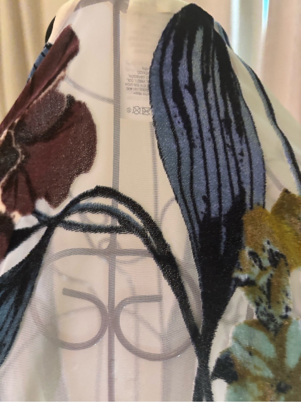 Chico's White Sheer Floral Kimono with Blue and Green Accents - Picture 11 of 14
